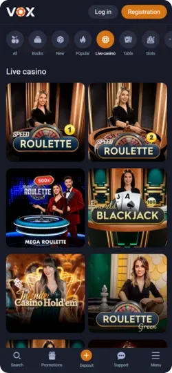 Vox Casino Live Casino
